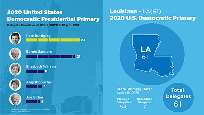 Louisiana Democratic Primary Feb 2020 data visualization dataviz democratic design editorial design graphic design infographic infographic design infographic elements