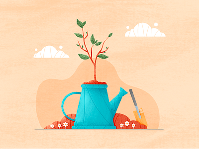 Eco Tree can clouds cute earth ecology flowers illustration million trees nature pallete procreate shovel stroke texture tree trees water watering can world zero waste