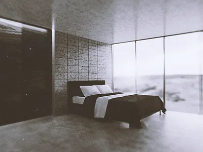 3D Render: Room With A View architectural architecture black and white blender blendercycles concrete grain interior interiordesign minimalism minimalismus photoshop texture view wood