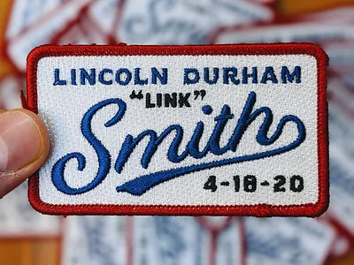 Lincoln Durham birth announcement badge birth announcement branding design lettering logo patch typography