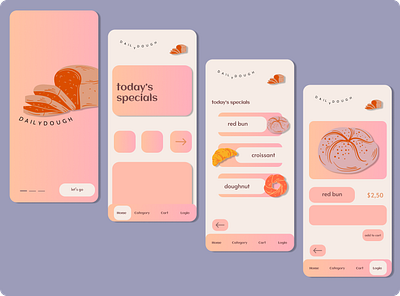 daily dough app, bakery delivery app design minimal ui