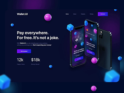 Fintech Banking Landing Page animation bank banking banking app blue card daily ui fintech glass glass effect glassmorphism landing page motion protopie purple ui ui ux ui design ux website