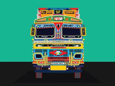 INDIAN TRUCK colors design dribbble dribbble best shot dribbble invite flat illustration india indian truck inspiration minimal poster vector