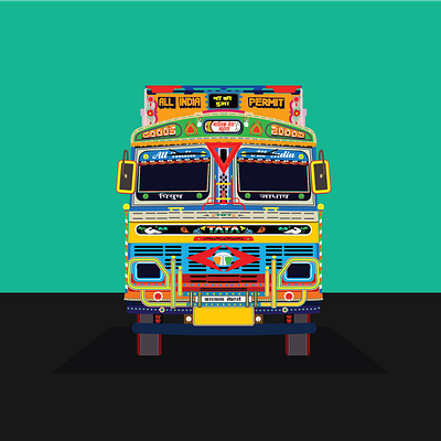 INDIAN TRUCK colors design dribbble dribbble best shot dribbble invite flat illustration india indian truck inspiration minimal poster vector