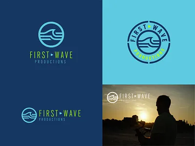 First Wave Productions badge beach blue branding button gaming icon lock up lockup logo ocean play sky ui vector video wave