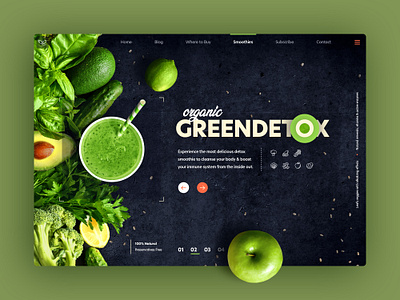 Green Detox Smoothie Landing Page UI avocado broccoli celery detox detox juice ginger green green juice green landing page green smoothie green vegetables green veggies greendetox juice landing page lemon lime spinach vegetable juice veggies veggies smoothie