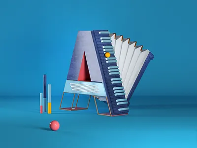 A for Accordion 36 days of type 3d 3d art 3d illustration 3d illustrations accordion blue cinema 4d design fiscortes studio francisco cortes music musical instruments musician octane render pink poetry rhino vray