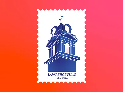Lawerenceville, GA | Postcard adventure atlanta branding clock clocktower explore ga geometric gradient illustration invitation mail postcard stamp time tower travel typography usa