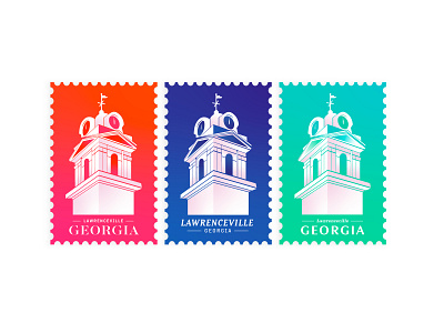 Postcard Set | Lawerenceville, GA adventure atlanta branding building clock clock tower discovery explore georgia gradient invitation mail postcard postcards stamp travel typography vector