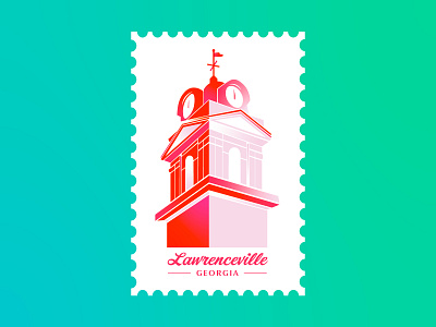 Lawrenceville, GA | Postcard adventure building clock clocktower explore ga geometric georgia gradient identity illustration invitation set mail postcard shapes stamp travel typography vector