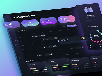 Dashboard - Task Management System 3d app design branding chart clean dark dashboard design figma flat fresh gradient graph graphic design management task management ui ux web web app