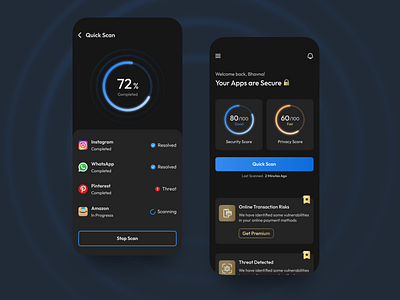 Cybersecurity App: UI Concept 2022 ui trends antivirus cleaner cleanup conceptui cybersecurity dark mode indian designer malware minimal security securityapp ui uiux ux