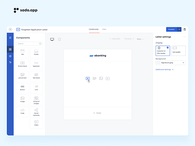 Letter constructor. SADO.app abanking app design finance interface letter constructor low code sado.app ui ux