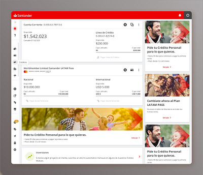 Santander · Menú sitio privado bank chile design ui design web website