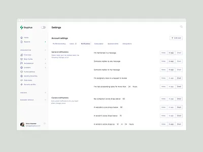 Sisyphus™ — dashboard notification settings admin dark mode dark mode dashboard dashboard dashboard design dashboard ui data inter minimal product design responsive saas settings settings ui system admin tabs tailwind ui design web app