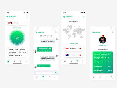 RazerVPN app branding design mockup ui ux