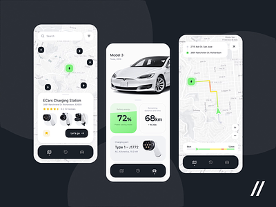 EV Charging App android mobile app app ui car charging station design ecar electric car gps interaction interface ios app map mobile motion tesla traffic ui uiux ux