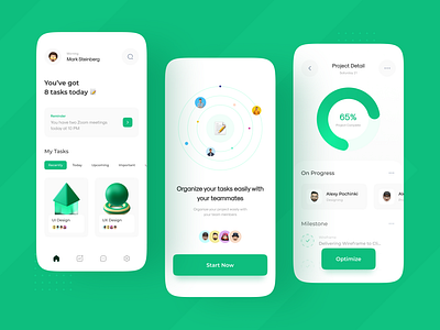 Task Organizer UI Design Apps clean ui green greenui project task app task manager task organize team ui uidesign uiux uiuxdesign uiuxdesigner uxdesign