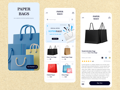 Paper Bag App UI Design app branding design graphic design ui ux