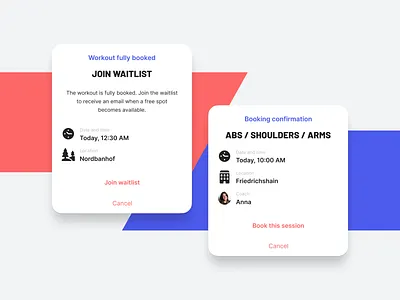 Beat81 – Alerts alert alerts android app book booking cards confirm confirmation details dialog dialog box gym app ios mobile sports ui ux waitlist workout