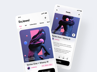 NFT marketplace mobile app 💎 app application blockchain ethereum gui interface ios ios app minimal nft ui ux