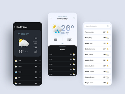 Weather App 3d 3d weather app blue clean clean app clean ui design minimal mobile mobile app mobile design mobile ui mobile uiux ui weather weather app white