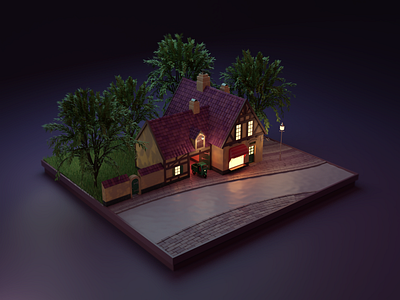 Bakery 3d anime bakery blender ghibli house lights lowpoly miyadzaki night rendering