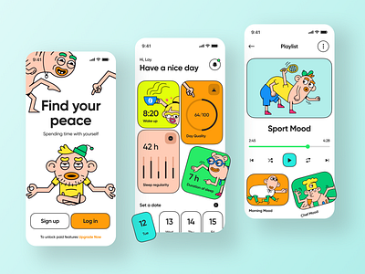 Sleep Tracker & Meditation App dashboard illustrations interface meditation mobile mood morning music night relax sleepapp sleepinghabit sound ui ux yoga