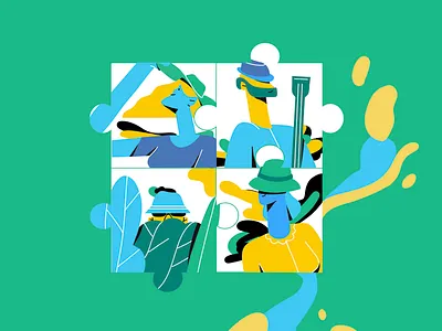 Hats & Characters adobe illustrator character character design character illustration girl green greenery hats illustration illustrator line art music ui vector illustration