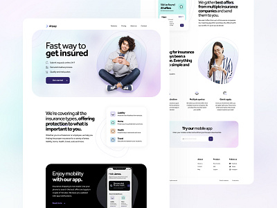 Insurance App Website agency design insurance landing page mobile mobile app typography ui ux website