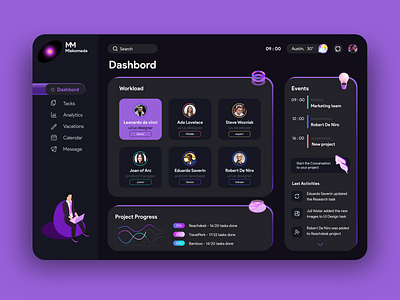 Dashboard - team and task manager android app crm dashboard design events ios products program progress project task team ui ux