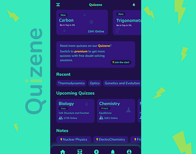 Quizene - A quiz app for competitive exams app branding figma icon logo mobile design mobileapp typography ui ux