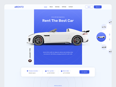 Car Rental Website Design app application car rental concept design illustration logo rento ui uidesign uikit uiux