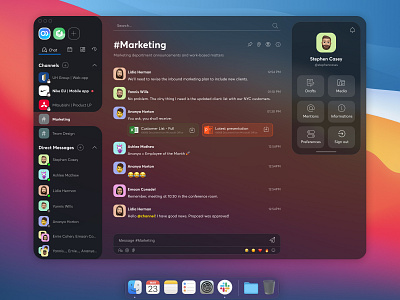 Direct Messaging - #Daily UI 013 app app design big sur chat app dailyui dailyui 013 dailyuichallenge dark ui direct messaging glassmorphism group chat interface macos messaging app product design ui ui design web app web application design