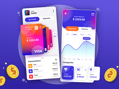 💵Mobile Banking App app bank banking app bitcoin coin dribbble exchange figma iphone mastercard mobile ui money app money transfer ui ui ux uidesign visa visa card wallet wallet ui