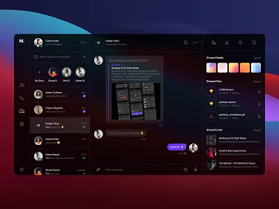 Messenger. Dark theme. chat app chat application conversation dark dashboard message app messenger social app social network media