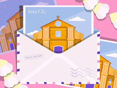 Sending a Postcard architecture artph dribbbleweeklywarmup envelope flat flat design illustration letter mail mailing place place vector places vector postcard postcard art sampaguita stationery vector art vector postcard