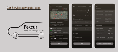"Fexcur" A car service aggregator app - 2 app design icon logo ui ux