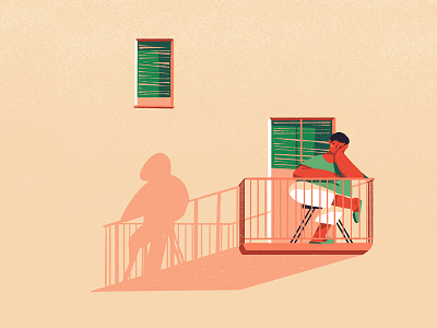 Balcony balcony evening illustration lonely man silhouette spring summer