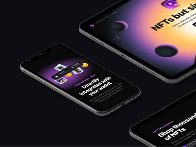 Landing Page for Crypto App app appstore black crypto dark explosion glow header hero illustration landing page marketing mint mobile app nft purple universe website yellow