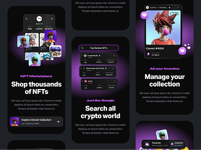 Feature Illustrations for Landing Page 3d card coin crypto dark eth ethereum feature features illustartion landing page mobile app nft pruple screenshot search wallet website