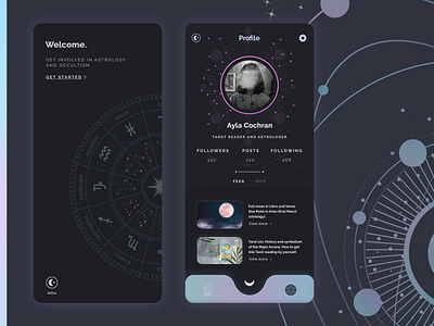 User profile screen for an astrology app #DailyUI app astrology challenge dailyui dark ui design flat minimal ui ux vector