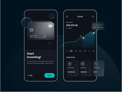 Cryptocurrency app with dark glassmorphisim branding cryptocurrency dark design glassmorphism indonesia mobile modern startup ui uidesign uiux uxd yogyakarta