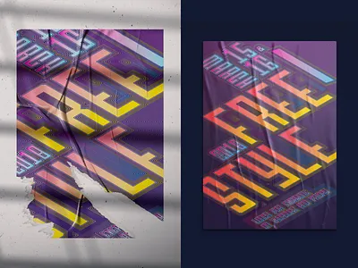 Free style poster gradient gradient design isometric isometric art isometric design isometric illustration lettering line art lineart linework poster poster a day poster art poster design square type typography