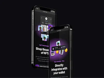 Illustrations for Landing Page app app store balance coins crypto dark eth glow illustration landing page mint mobile app nft promote purple wallet website