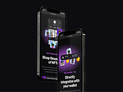 Illustrations for Landing Page app app store balance coins crypto dark eth glow illustration landing page mint mobile app nft promote purple wallet website