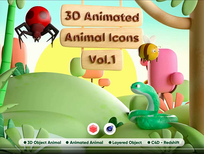 3D Animated Animals Vol. 1 3d animation branding design icon icons illustration motion graphics