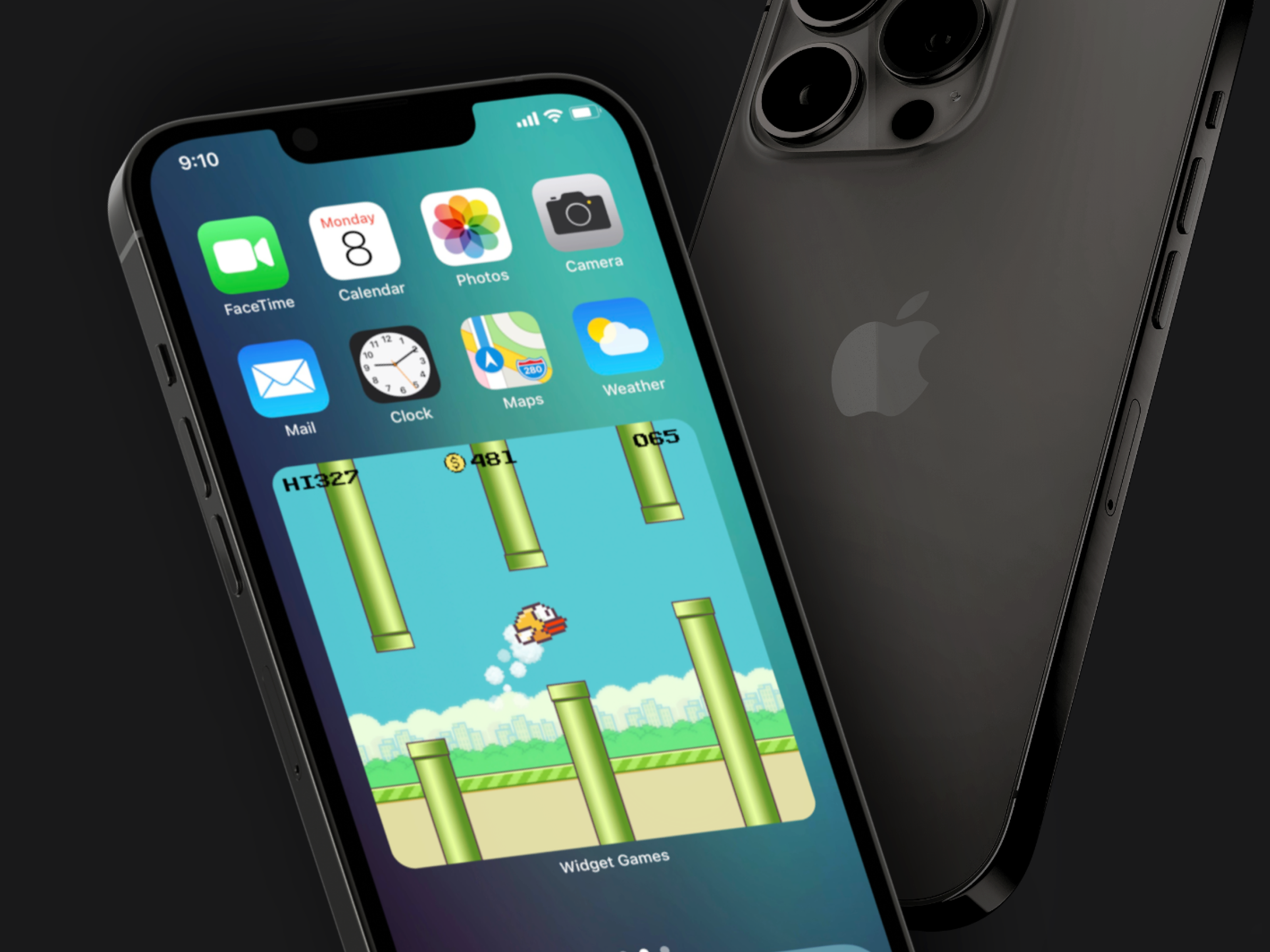 Flappy Bird Homescreen Widget colorful design flappy bird graphic design home home screen illustration ios iphone jump and run mini game play widget