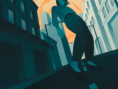 Perspective Study architecture blue buildings city contemporary dreamy editorial girl grain grainy illustration new york retro sleepy street summer urban vintage woman yellow