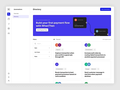 WhenThen Web App builder charts dashboard data tables fintech no code nodes onboarding web app